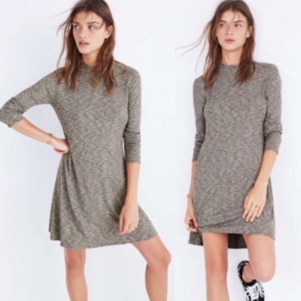 Madewell Cityblock Heather Gray Ribbed Mock Neck Stretchy Long Sleeve Dress XL